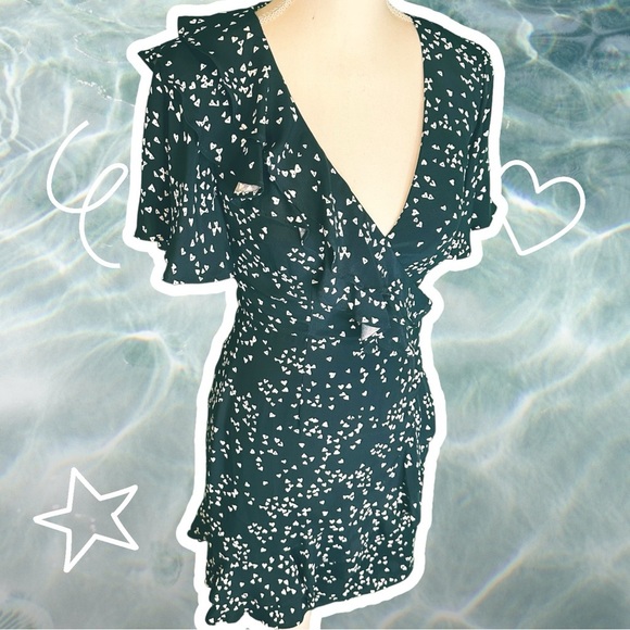 Rebecca Vallance Navy Blue ‘Flores’ Ruffled Printed Crepe Wrap Mini Dress Size 2 - Picture 15 of 15
